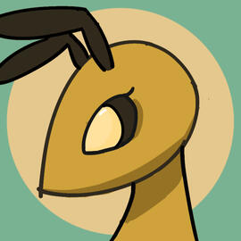 A colorful depiction of a stylized honeybee, in profile view.